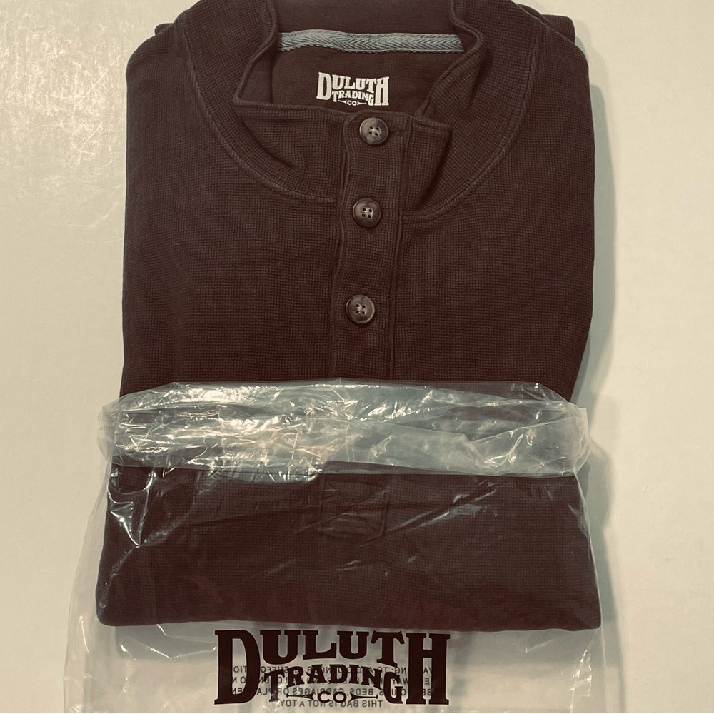 Duluth Trading Co Mens XL Waffle‎ Knit Henley Shirt Brown Long Sleeve Thermal